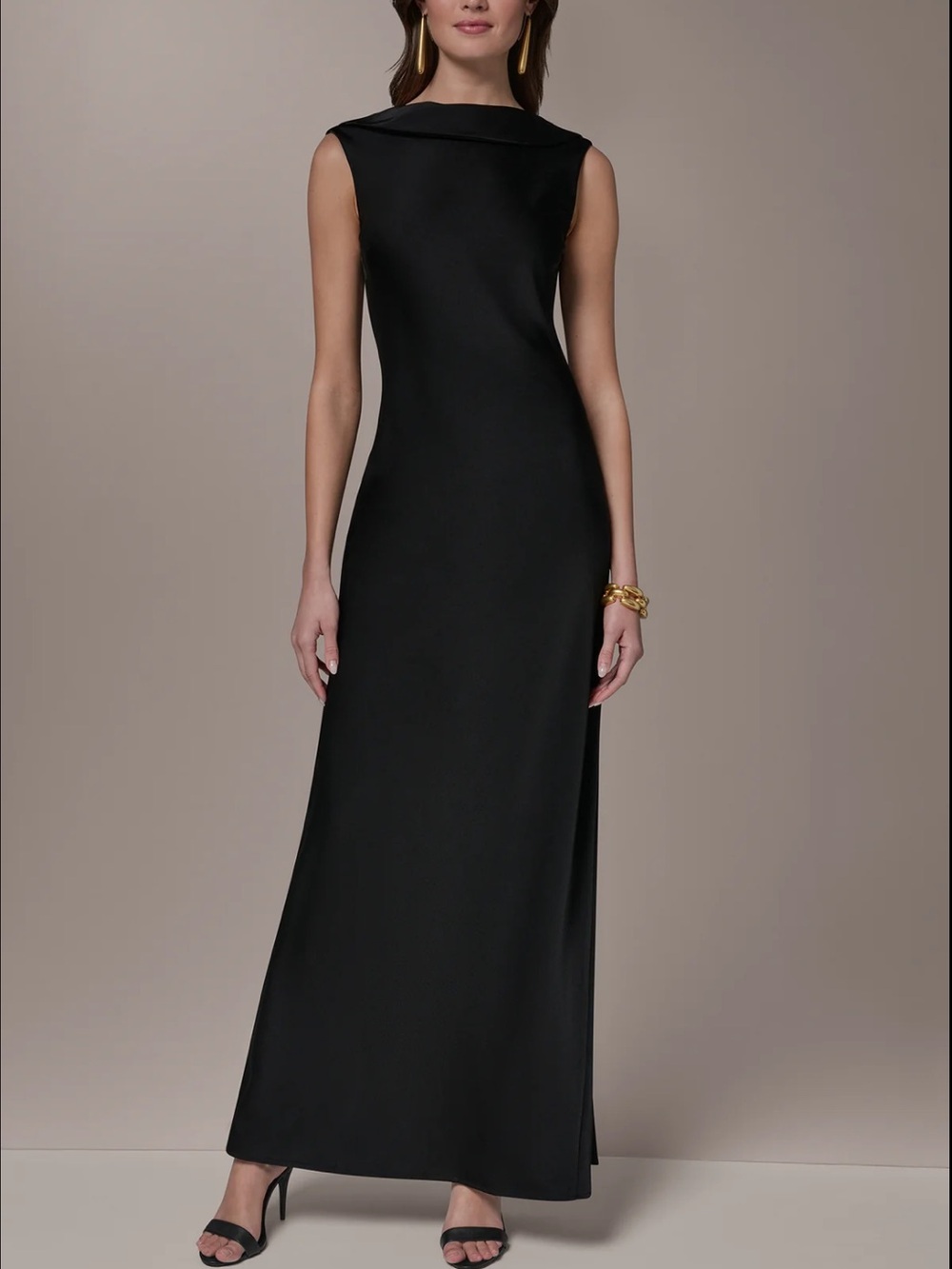 Donna Karan Sleek Black Satin Ruffle Back Gown